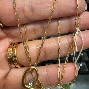 K18 Japan Gold Heart Pendant Necklace with diamond & Ruby back to back